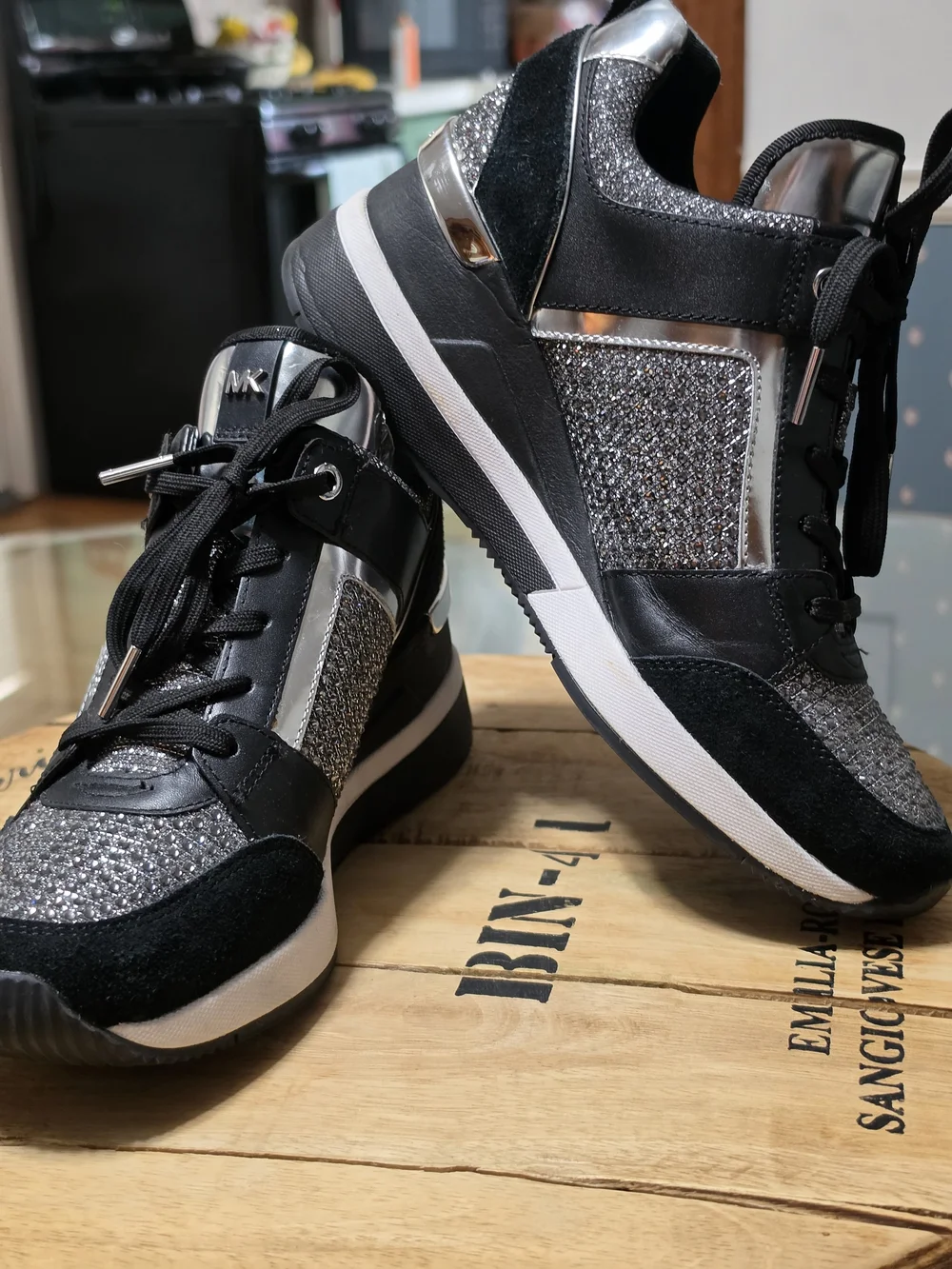 Michael Kors Women's Black & Silver Glitter Trainer Sneaker